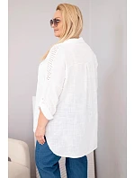 Dámská bavlněná košile Plus Size s límečkem a krajkovou vsadkou bílá