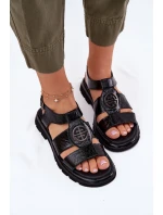 Kožené dámské sandály lakované s ozdobným detailem Artiker 56C0691 černé