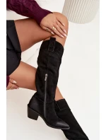 Dámské kozačky na podpatku z přírodní broušené kůže Artiker – černé