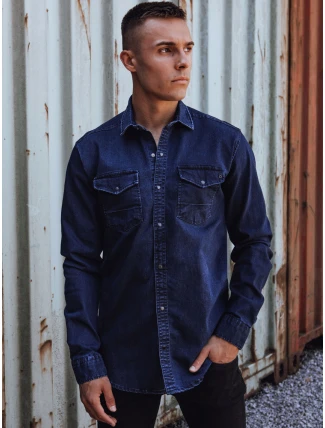 Pánská tmavě modrá džínová košile FashionStreet DX2587 Pánská tmavě modrá džínová košile FashionStreet DX2587