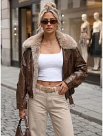 Dámská zimní bunda z ekokůže s kožešinou, hnědá, FashionStreet TY5708