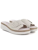 Dámské kožené žabky na platformě beige S.Barski 7002