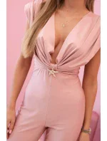 Dámský overal s ozdobným zavazováním v pase pudrově růžová