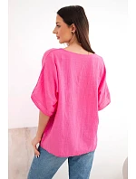 Dámská bavlněná halenka oversize s krátkým rukávem růžová