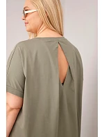Dámská halenka Plus Size bavlněná s krátkým rukávem khaki