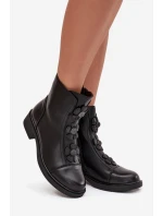 Kožené dámské kotníkové boty s ozdobnými květinami, zateplené Belverine – černé