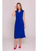 S410 Šaty áčkového střihu s vázáním a výstřihem do V - královsky modré S410 Šaty áčkového střihu s vázáním a výstřihem do V - královsky modré