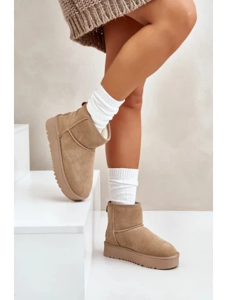 Dámské Semišové Sněhule Na Platformě Nad Kotníky Béžové Rianaella