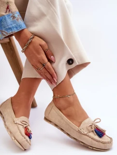 Semišové Mokasíny S Mašlí A Třásněmi Béžove Dorine