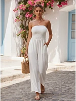 Dámský letní overal s širokými nohavicemi ecru FashionStreet EY2648