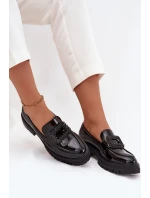 Lakované polobotky dámské mokasyny s ozdobnou sponou Černé Luvianne