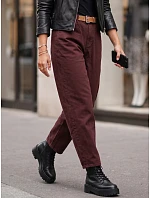 Dámské džíny s vysokým pasem, střih mom fit, s páskem, bordové, FashionStreet UY3121 Dámské džíny s vysokým pasem, střih mom fit, s páskem, bordové, FashionStreet UY3121