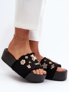 Dámské žabky na platformě s přezkami Černé