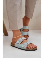 Textilové pantofle na korkové podrážce s přezkami mátové Atera