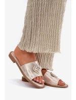 Dámské Pantofle Na Plochém Podpatku S Ozdobným Detalem S.Barski KV51-087 Zlaté