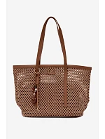 Pletená taška typu shopper s přívěskem světle hnědá Noella