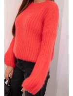 Svetr dámský z mohairu s bufáčovými rukávy malinová