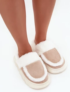 Dámské pantofle na tlusté podrážce s kožešinou Vinceza 19952 Béžové