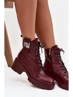 Dámské kožené workery na podpatku s ozdobným detailem Artiker – bordó