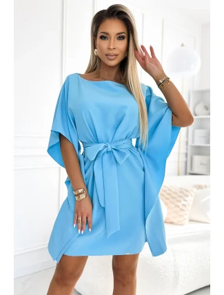 287-26 SOFIA Motýlí šaty se zavazováním v pase - MODRÉ