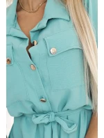 531-2 Midi košilka se zlatými knoflíky a vázáním - MINT