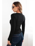 Dámská blůza z viskózy přiléhavá s řasením a broží černá