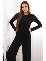 Dámský viskózový komplet s blůzkou a širokými kalhotami černý