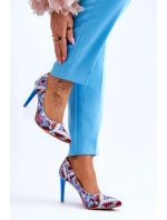 Módní kožené boty Lewski na vysokém podpatku 2659 Modrá červená