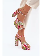 Vzory Sandály Na Podpatku A Platformě Růžovo-Zelené Slaria