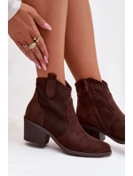 Dámské perforované kotníkové boty na podpatku S.Barski HY61-8013 Čokoládové