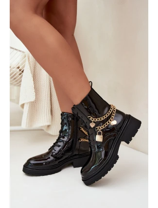 Dámské lakované workery Sarinae zateplené – černé