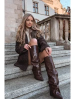 Dámské kotníkové boty Elivira se zahnutou manžetou na sloupku – čokoládové