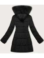 Černá dámská zimní bunda s ozdobnými páskami (23MY-208)