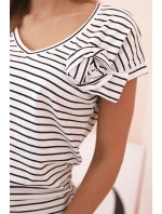 Dámská bavlněná blůza s pruhy a výstřihem do V černá