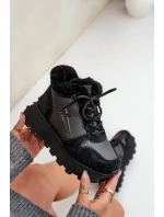 Kožené Sneakersy Kotníkové Dámské S Kožíškem Na Platformě Big Star OO274A329 Černé