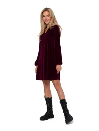 Dámské sametové šaty M767 bordó - MOE Dámské sametové šaty M767 bordó - MOE
