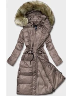 Dlouhá dámská prošívaná bunda v barvě cappuccino (H-201) Dlouhá dámská prošívaná bunda v barvě cappuccino (H-201)