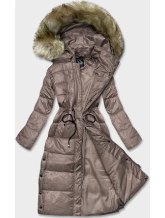 Dlouhá dámská prošívaná bunda v barvě cappuccino (H-201) Dlouhá dámská prošívaná bunda v barvě cappuccino (H-201)