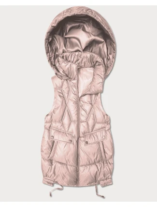 Krótki bezrękawnik damski z odpinanym kapturem Goodlookin blady różowy (B8258-51)