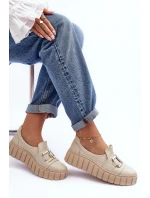 Dámské kožené polobotky na platformě Beżowe Lewski 3398