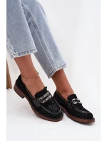 Semišové dámské mokasíny s ozdobou D&A – černé