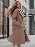 Dámský dlouhý kabát z ovčí kůže béžový FashionStreet NY0753z