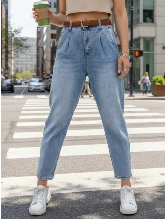 Dámské džínové kalhoty mom fit s páskem FashionStreet UY2882