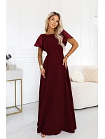 694-3 MIRELLA Elegantní maxi šaty s rozšiřujícími se sukněmi a flitrovými rukávy – vínová 694-3 MIRELLA Elegantní maxi šaty s rozšiřujícími se sukněmi a flitrovými rukávy – vínová