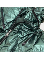 Zelená lesklá dámská bunda s kapucí (B9575)