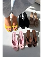 Dámské pantofle na tenkém podpatku Žluté Revina