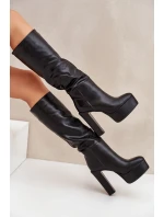 Kozačky na podpatku a platformě z eko kůže černé Felilorn