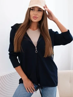 Dámská mikina s kapucí a šňůrkou dole tmavě modrá