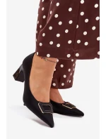 Lodičky na podpatku s ozdobnou sponou černé Seriva