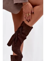 Dámské kotníkové boty na podpatku s třásněmi a žebrováním Zateplené Čokoládové Darlina